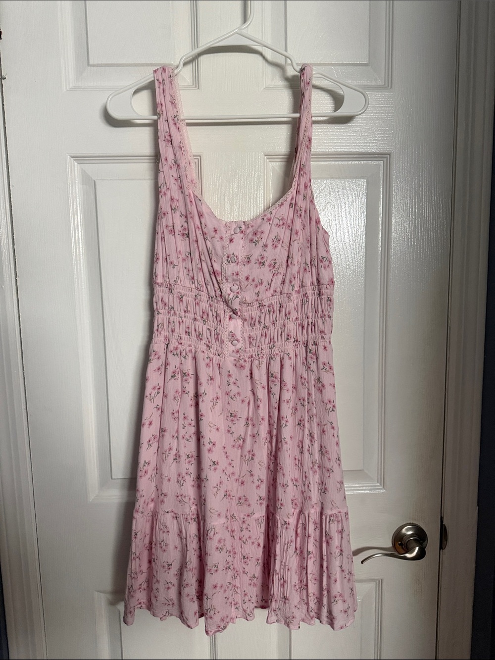 Pink Floral Mini Dress with Smocked Waist